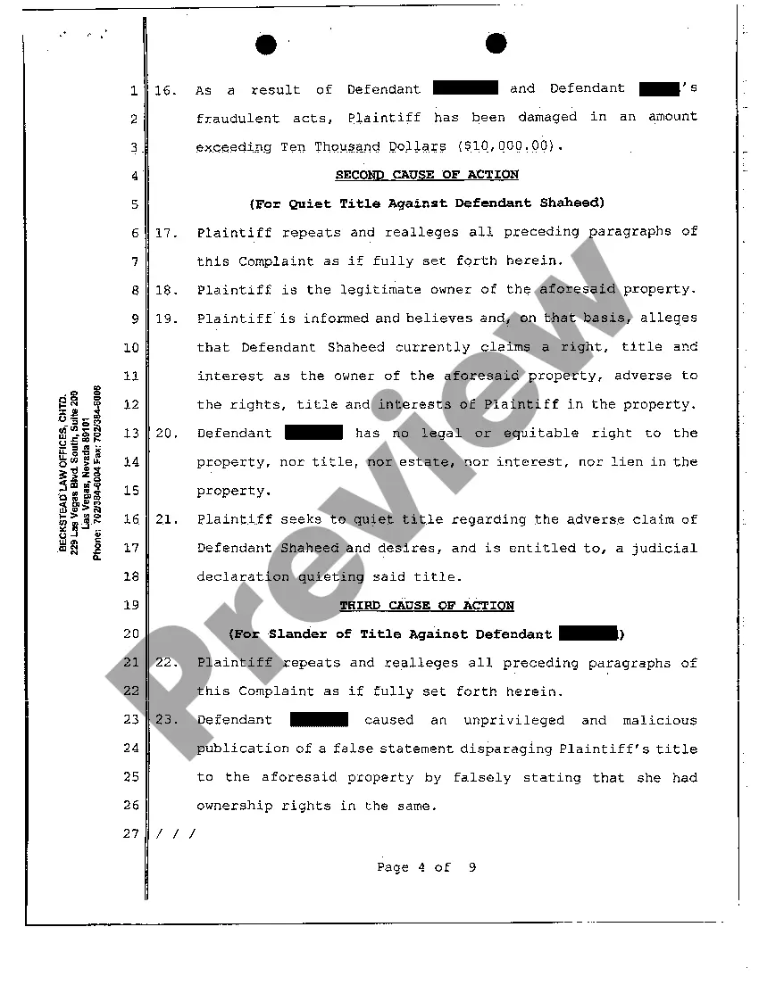 Get Verified Complaint - Complaint to Quiet Title Due to Forged Quitclaim Deed Preview Verified Complaint - Complaint to Quiet Title Due to Forged Quitclaim Deed