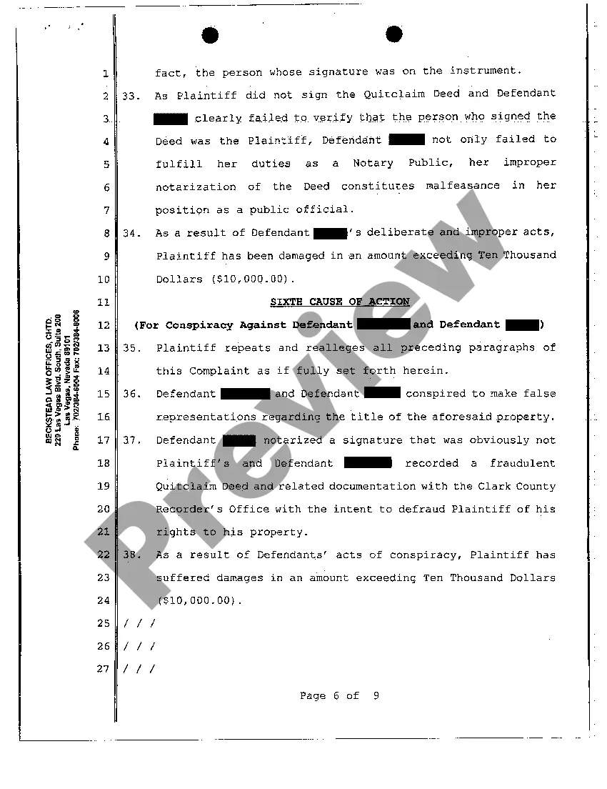 Get Verified Complaint - Complaint to Quiet Title Due to Forged Quitclaim Deed Preview Verified Complaint - Complaint to Quiet Title Due to Forged Quitclaim Deed