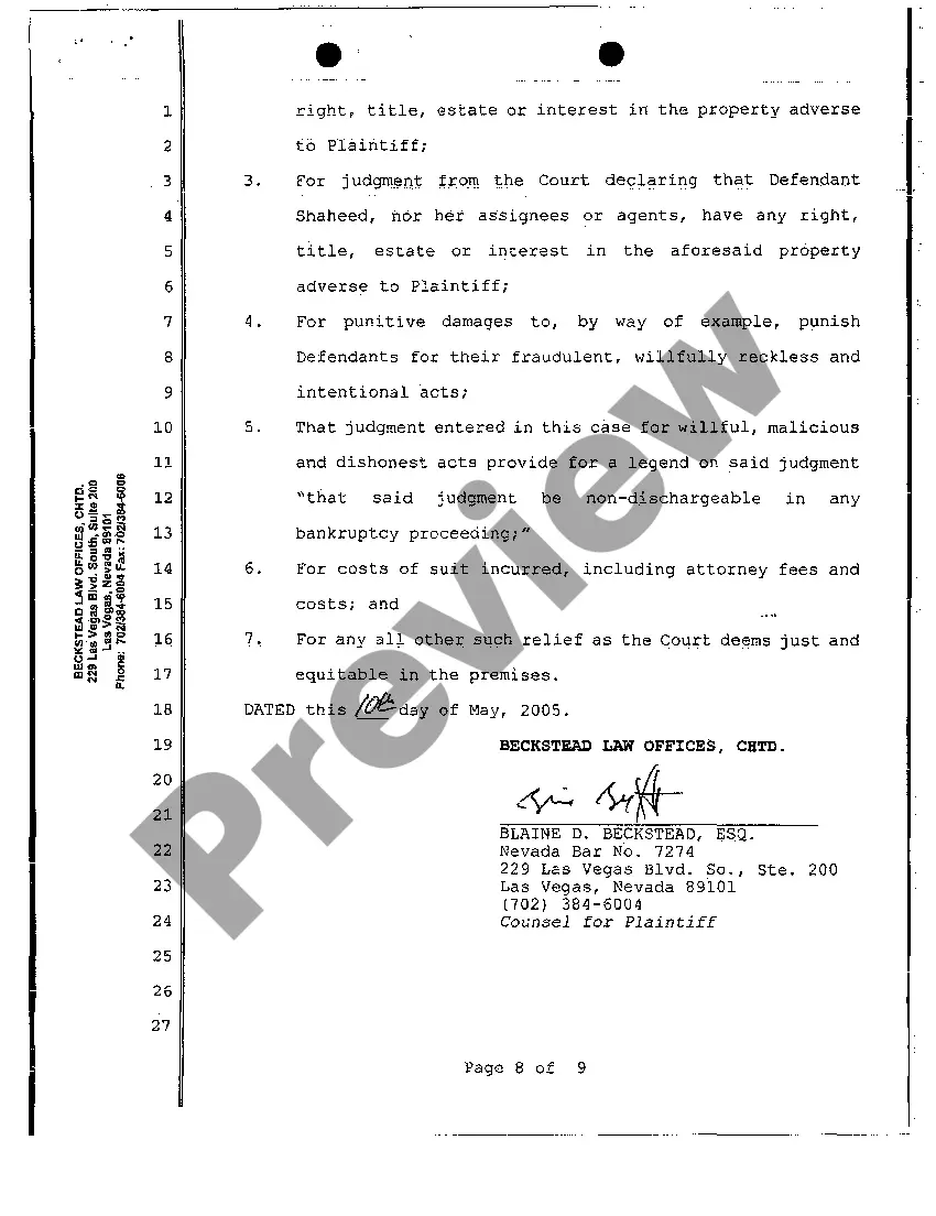 Get Verified Complaint - Complaint to Quiet Title Due to Forged Quitclaim Deed Preview Verified Complaint - Complaint to Quiet Title Due to Forged Quitclaim Deed