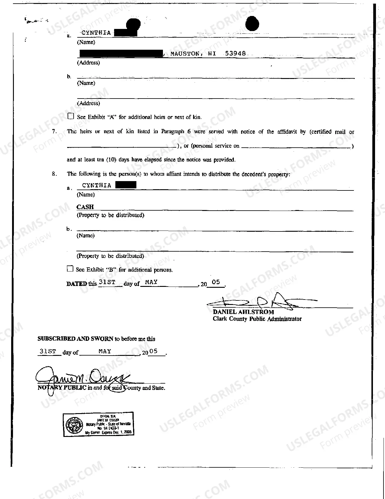 Preview Affidavit of Public Administrator to Administer Estate with a value not to Exceed $5000