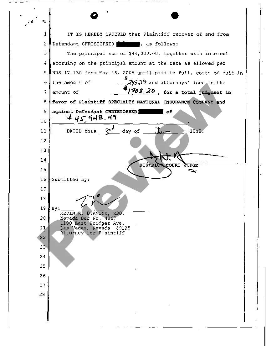 Preview Order and Default Judgment Against Defendant