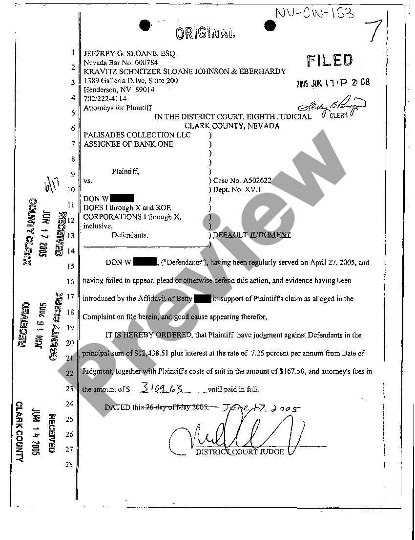 Nevada Default Judgment US Legal Forms