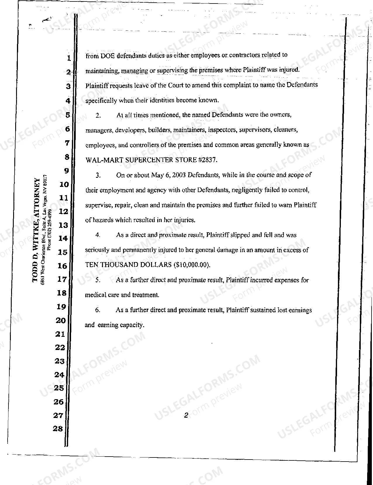 Preview Complaint - Personal Injury Slip and Fall