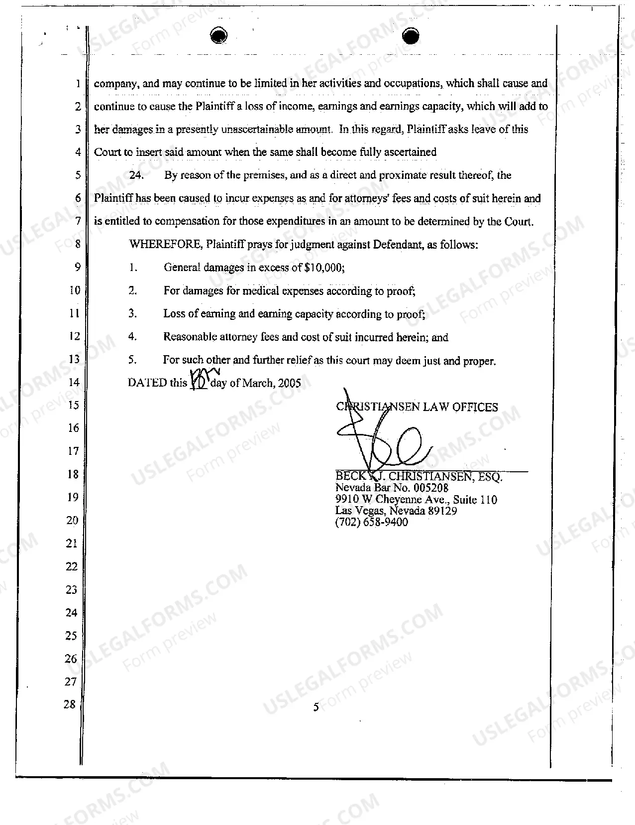 Preview Complaint - Personal Injury Due to Negligent Reversal of Motor Vehicle