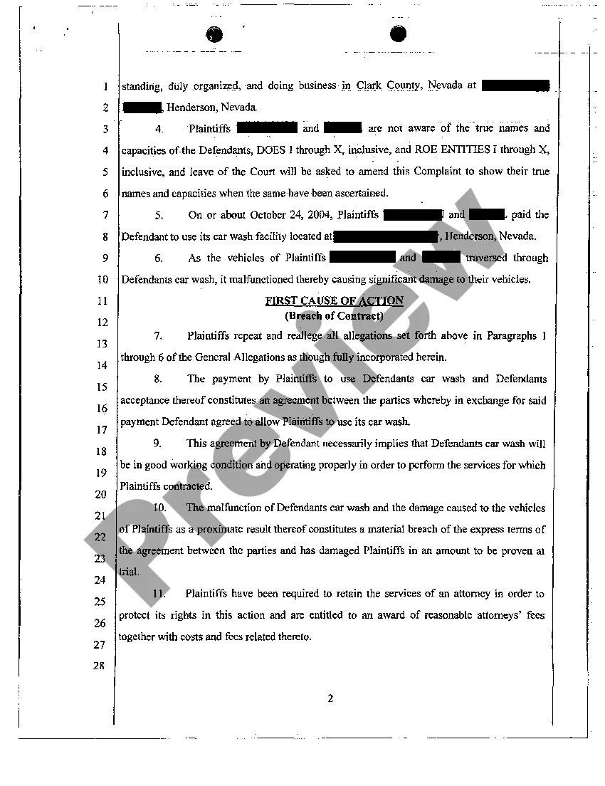 Get Complaint - Property Damage Due to Malfunctioning Car Wash Preview Complaint - Property Damage Due to Malfunctioning Car Wash