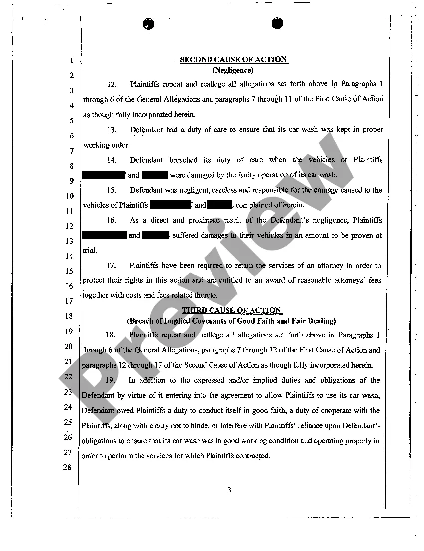 Get Complaint - Property Damage Due to Malfunctioning Car Wash Preview Complaint - Property Damage Due to Malfunctioning Car Wash