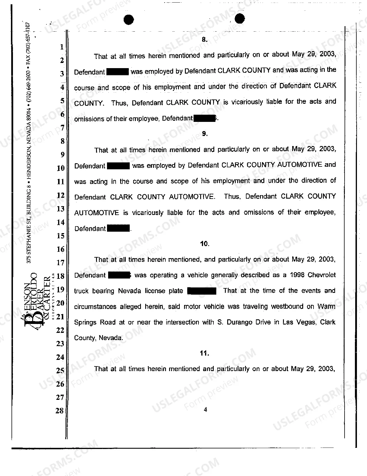 Preview Complaint - Vicarious Liability of Employer for Negligent Motor Vehicle Accident in the Scope of Employment