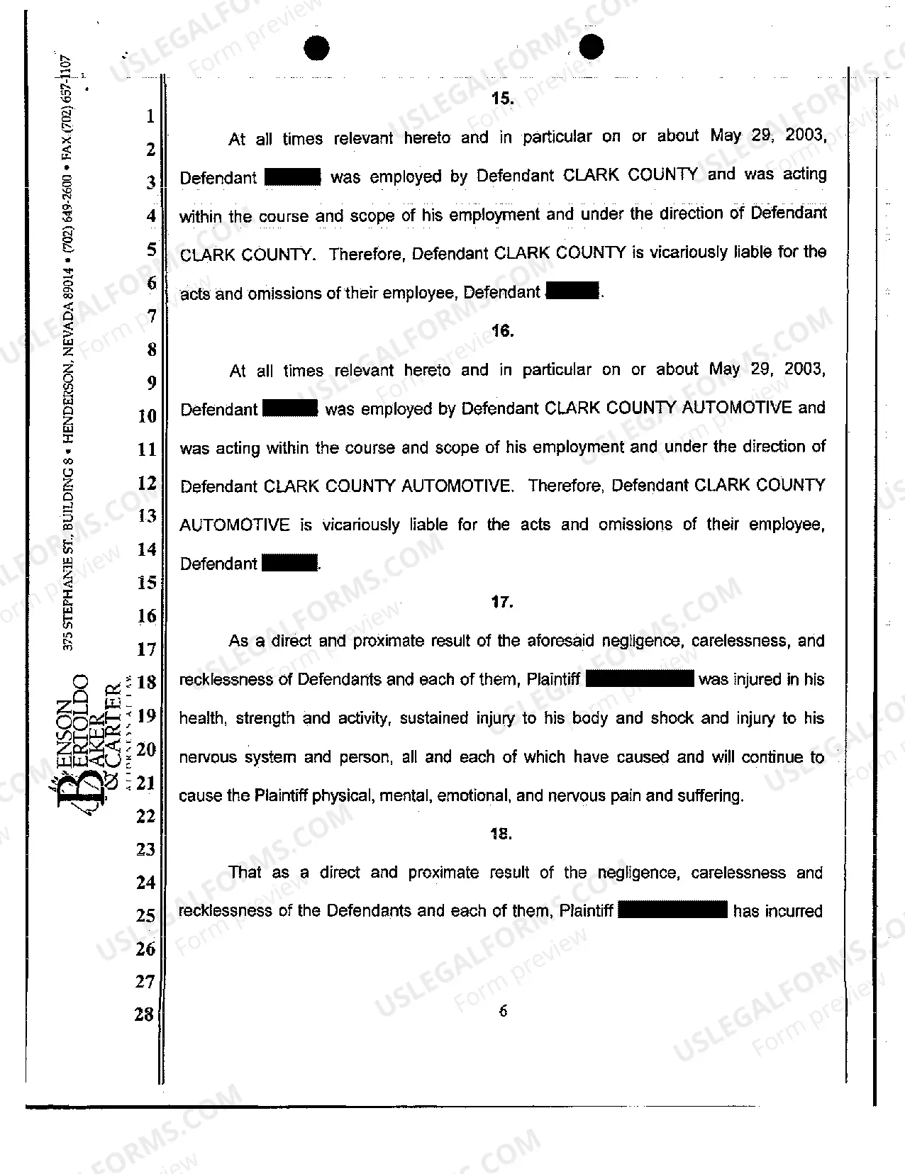 Preview Complaint - Vicarious Liability of Employer for Negligent Motor Vehicle Accident in the Scope of Employment