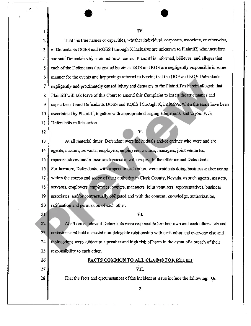 Preview Complaint - Personal Injury Due to Dog Bite from Dog with Vicious Propensities