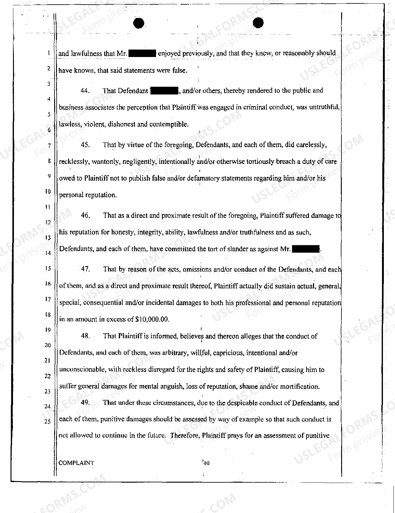 Preview Complaint - Slander