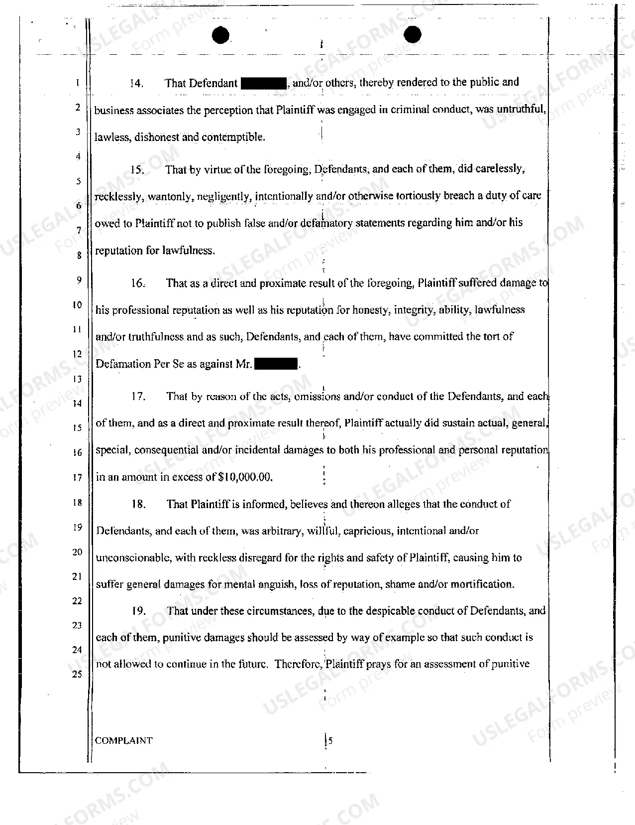 Preview Complaint - Slander