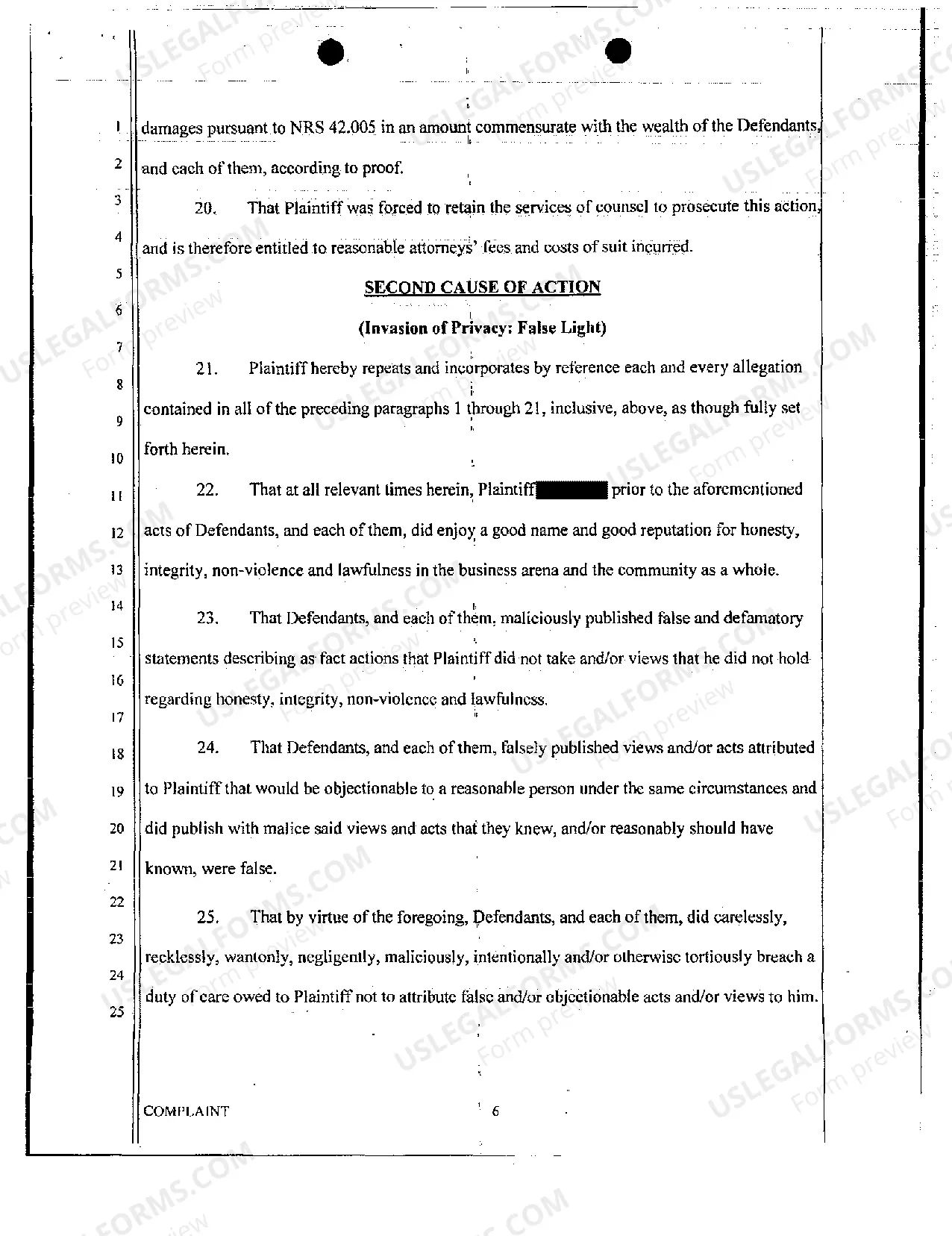 Preview Complaint - Slander