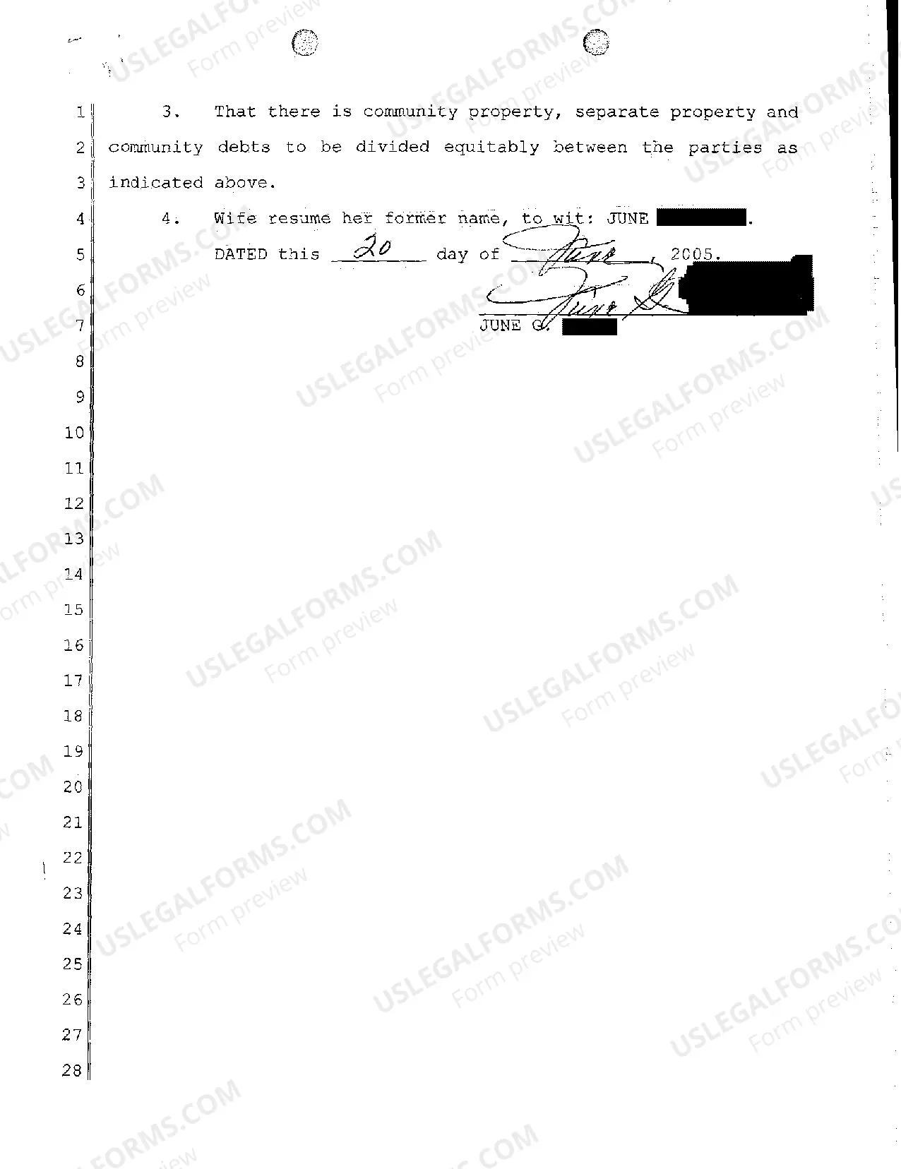 Preview Complaint for Divorce with No Children but with Community Property and Debt