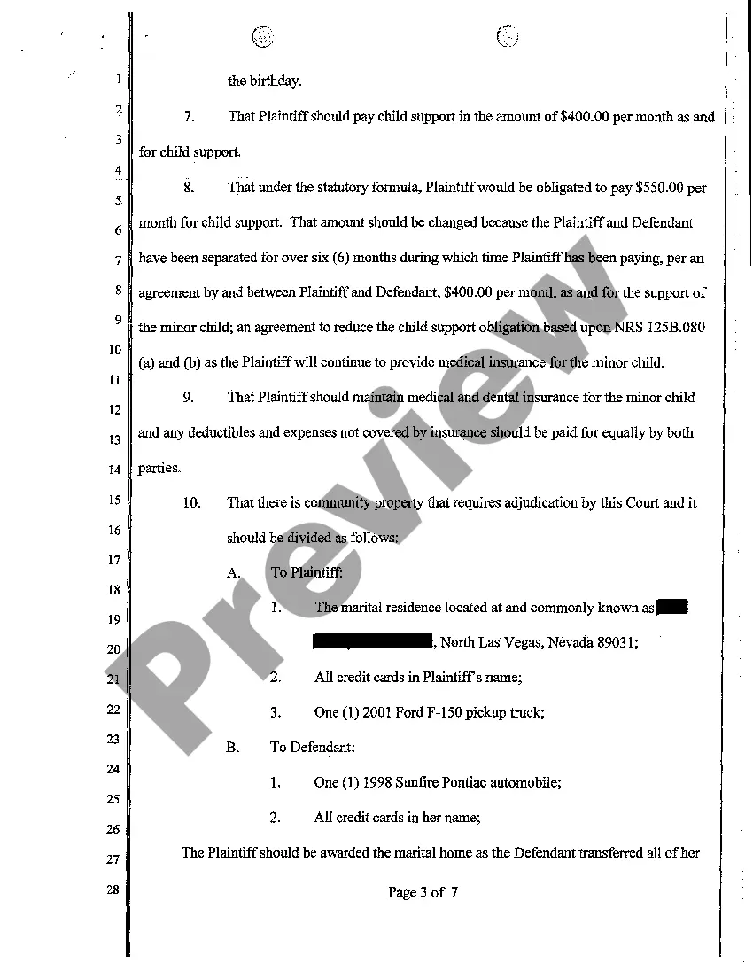 Get Complaint for Divorce with One Minor Child and Community Property and Debt Preview Complaint for Divorce with One Minor Child and Community Property and Debt