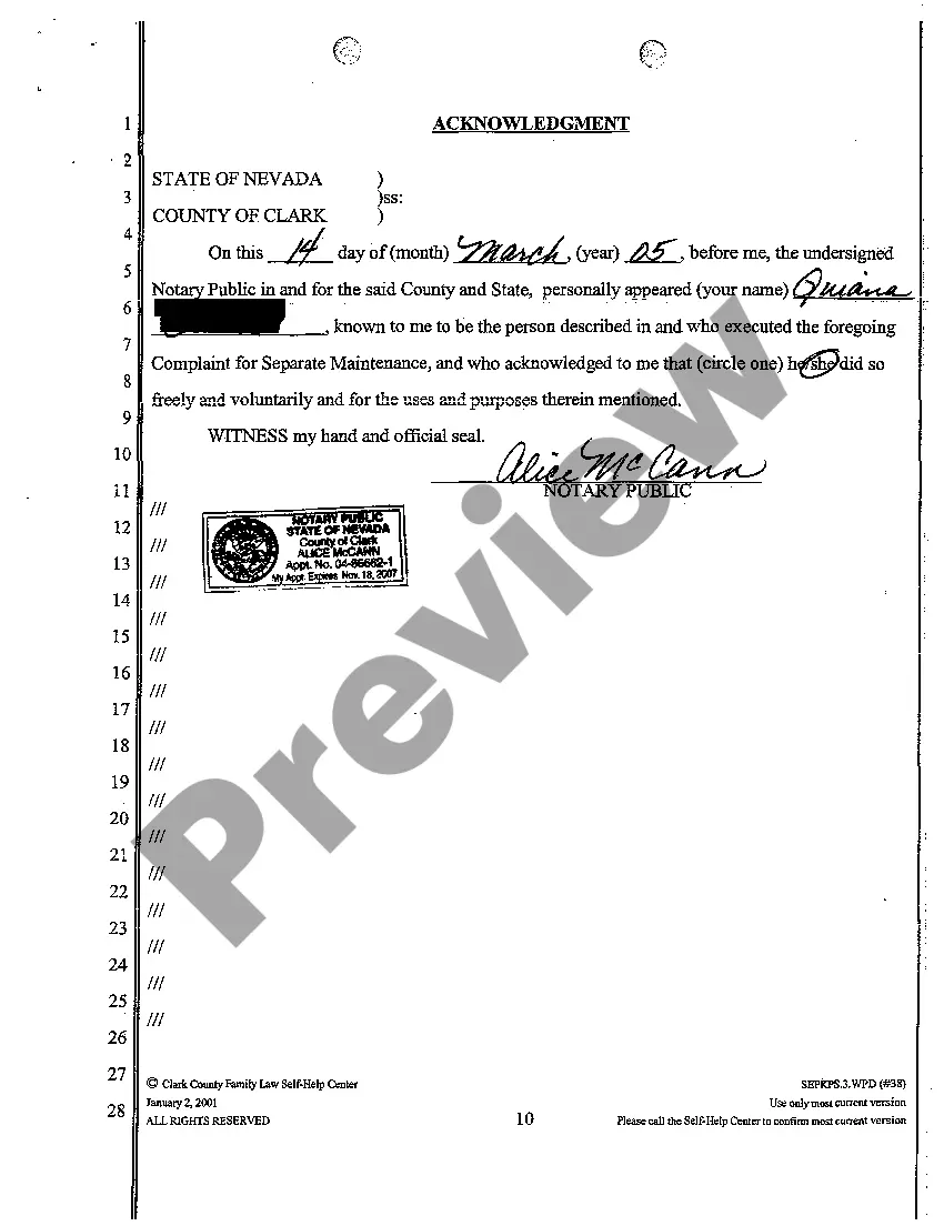 Preview Complaint for Separate Maintenance with 2 Minor Children