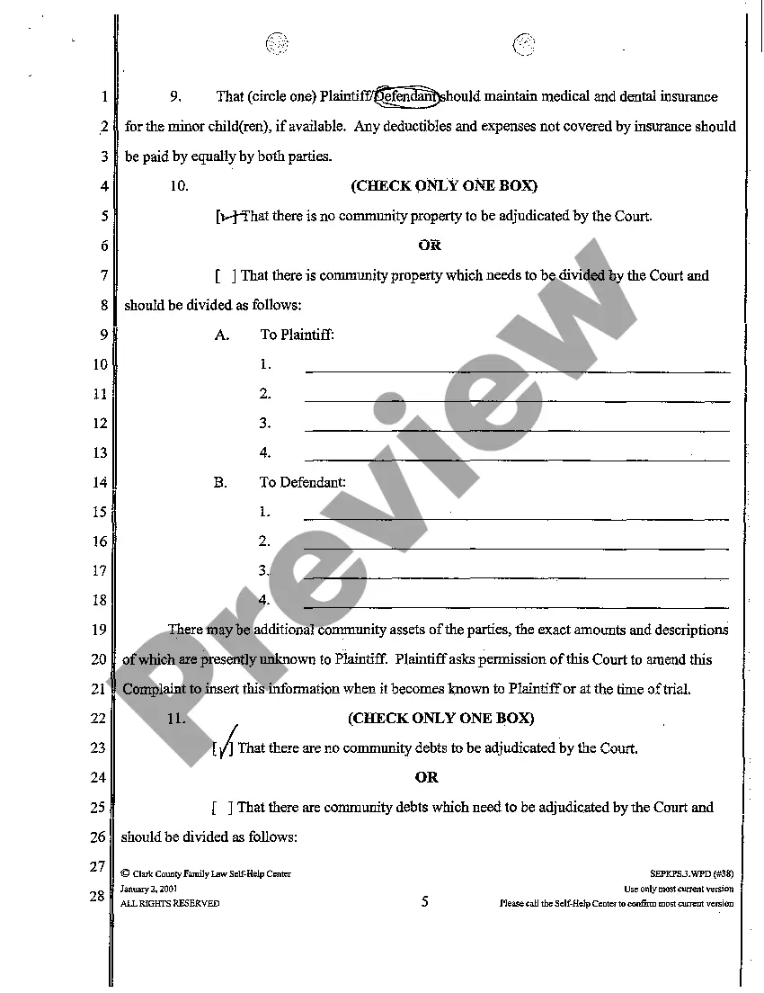 Preview Complaint for Separate Maintenance with 2 Minor Children