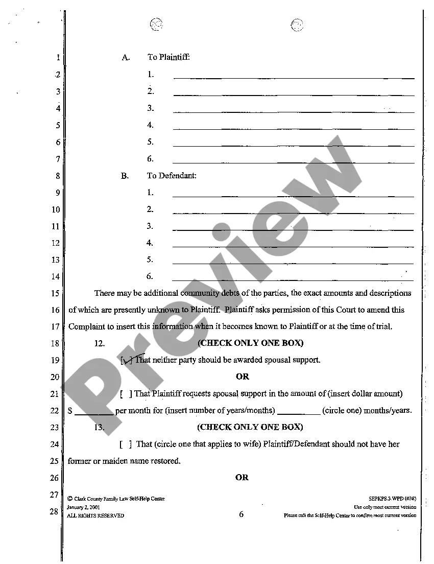 Preview Complaint for Separate Maintenance with 2 Minor Children