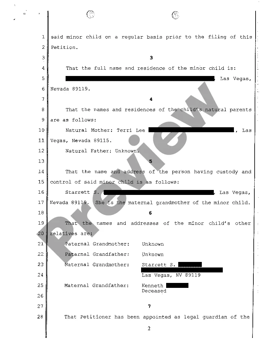 Preview Petition for Order Terminating Parental Rights of Unknown Father