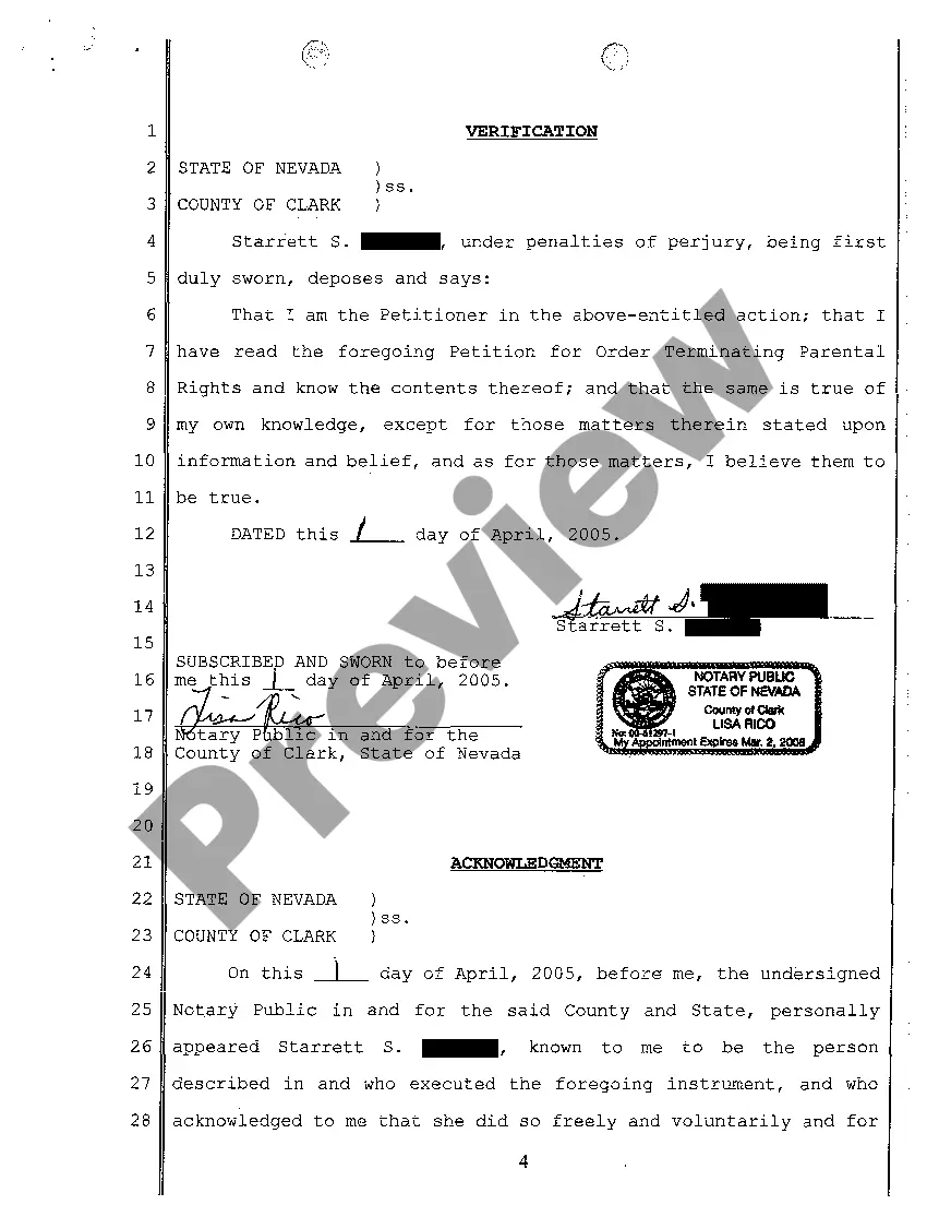 Preview Petition for Order Terminating Parental Rights of Unknown Father