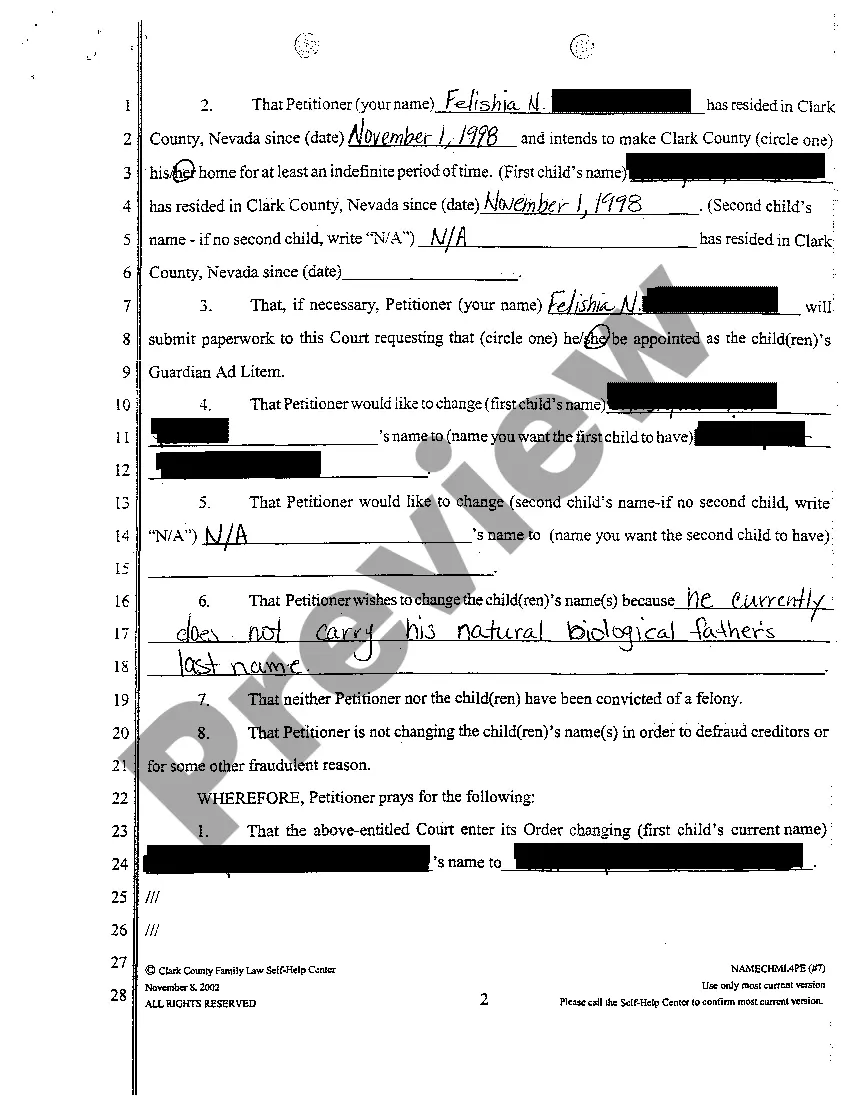 Get Petition for Change of Name for Minor Children Preview Petition for Change of Name for Minor Children