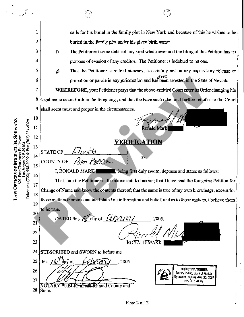 Preview Petition for Change of Name of Adult