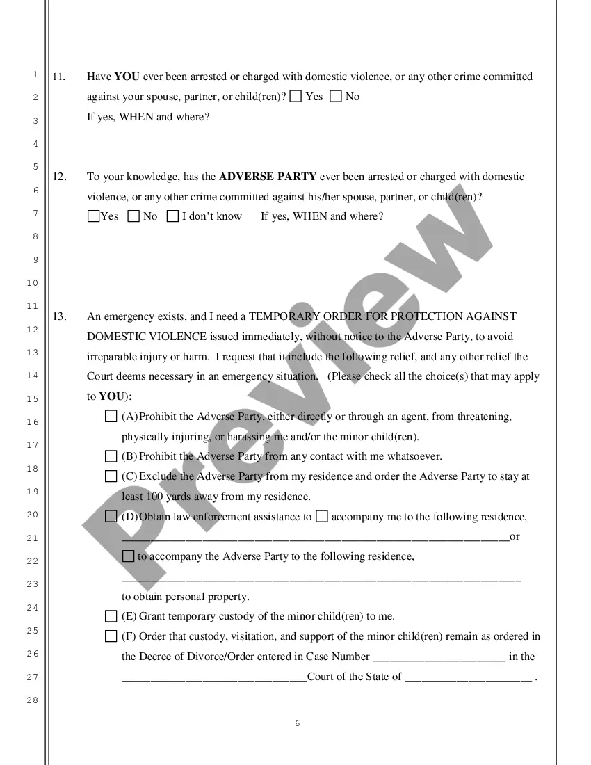 Preview Application for Temporary and / or Extended Order for Protection against Domestic Violence