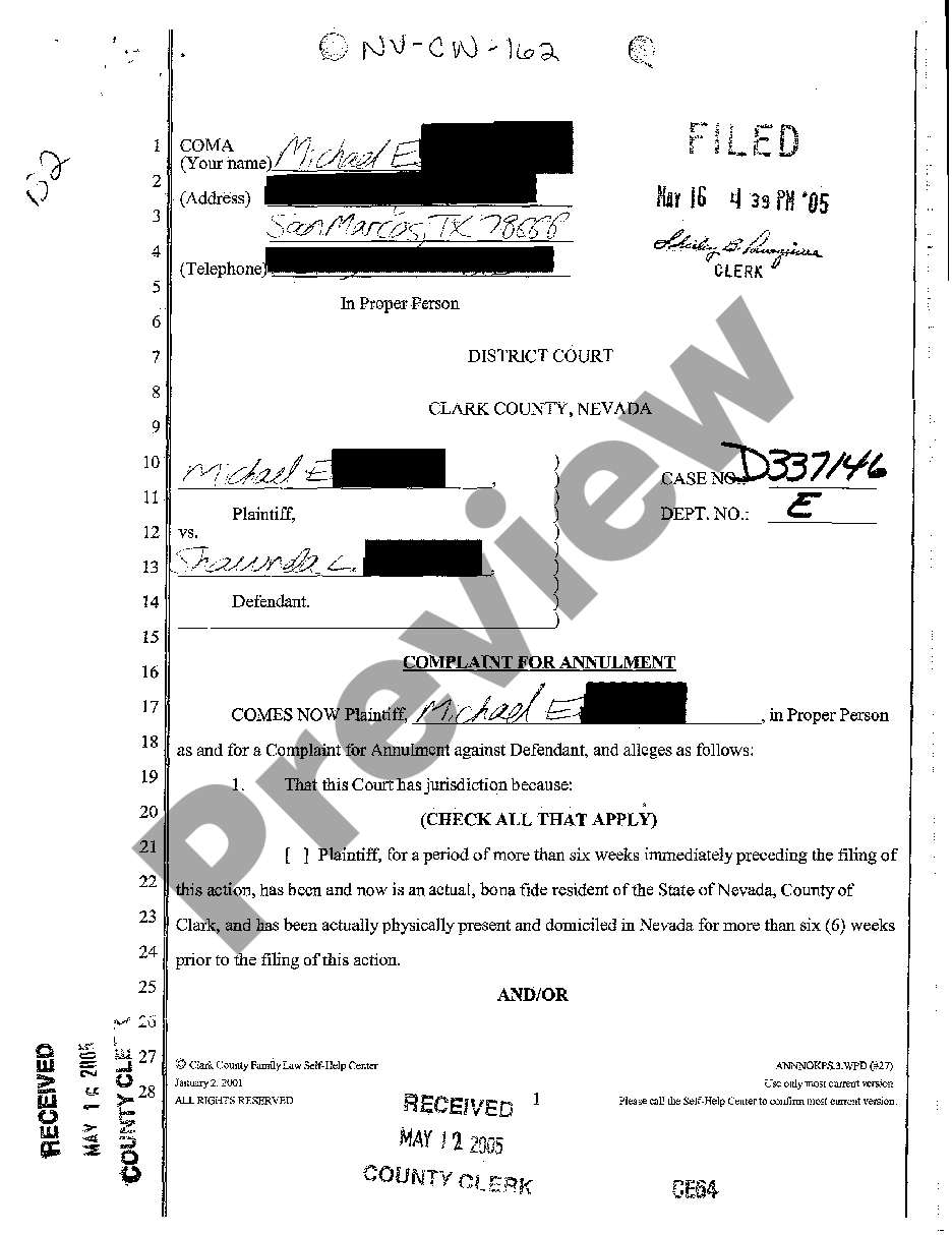 annulment-complaints-nevada-forms-us-legal-forms