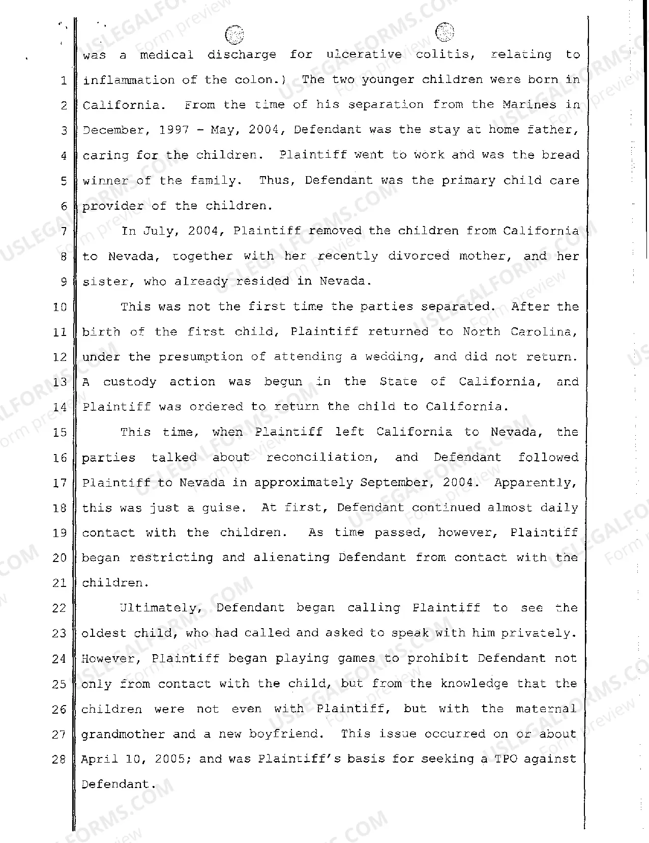 Preview Motion to Establish Custody, Support and Visitation - To Consolidate TPO with Divorce and Dismiss TPO