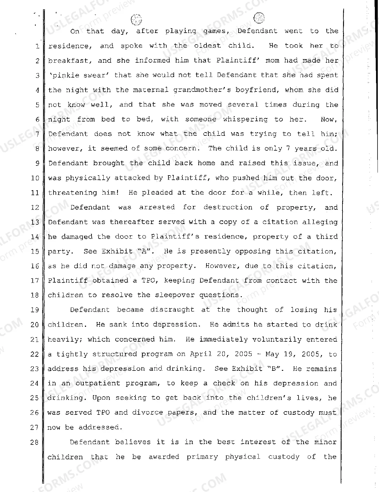 Preview Motion to Establish Custody, Support and Visitation - To Consolidate TPO with Divorce and Dismiss TPO