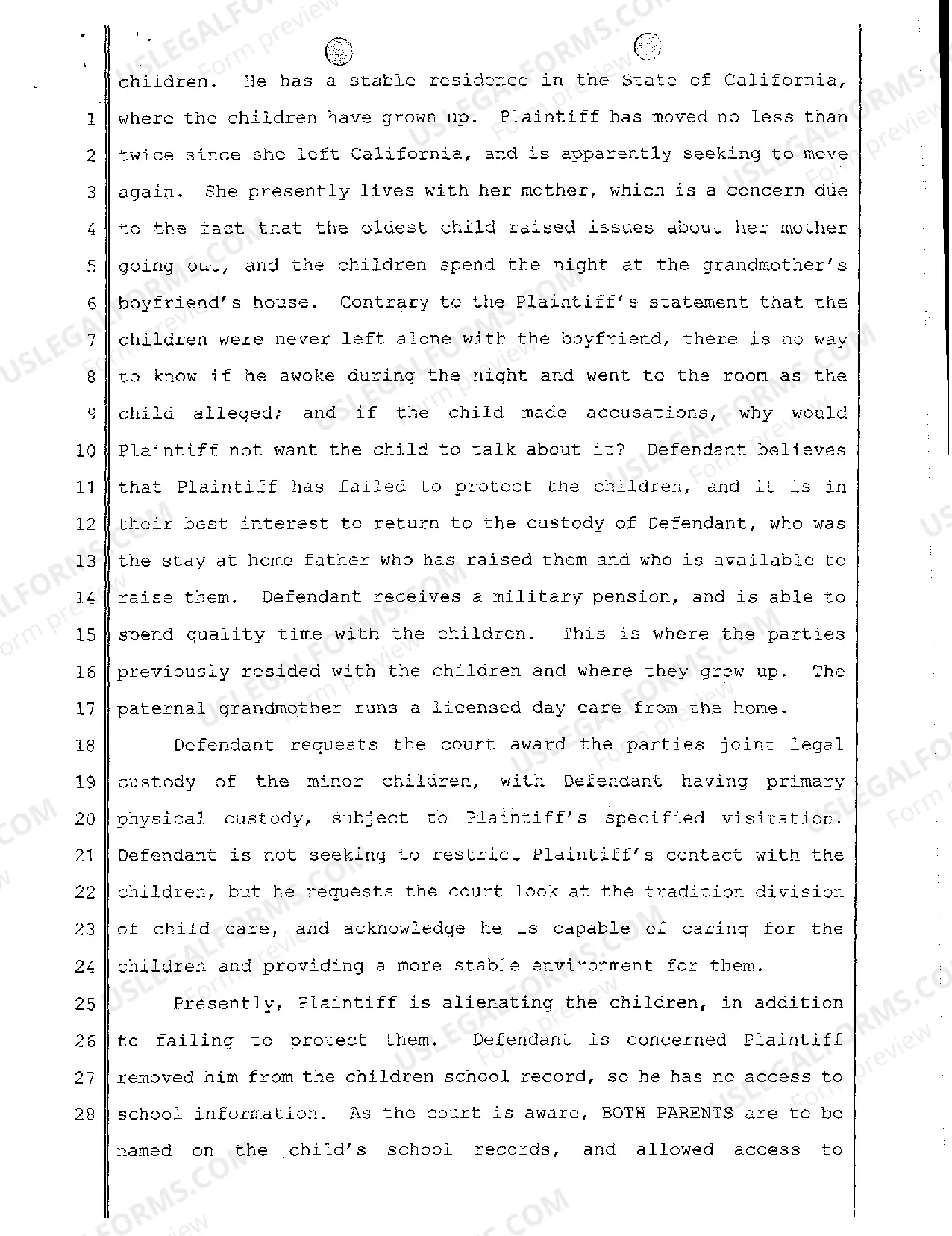 Preview Motion to Establish Custody, Support and Visitation - To Consolidate TPO with Divorce and Dismiss TPO