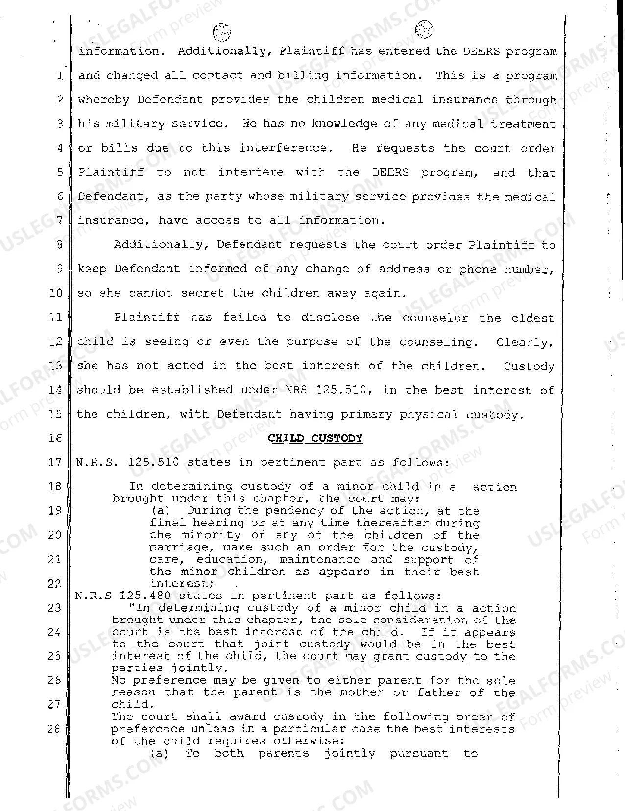 Preview Motion to Establish Custody, Support and Visitation - To Consolidate TPO with Divorce and Dismiss TPO
