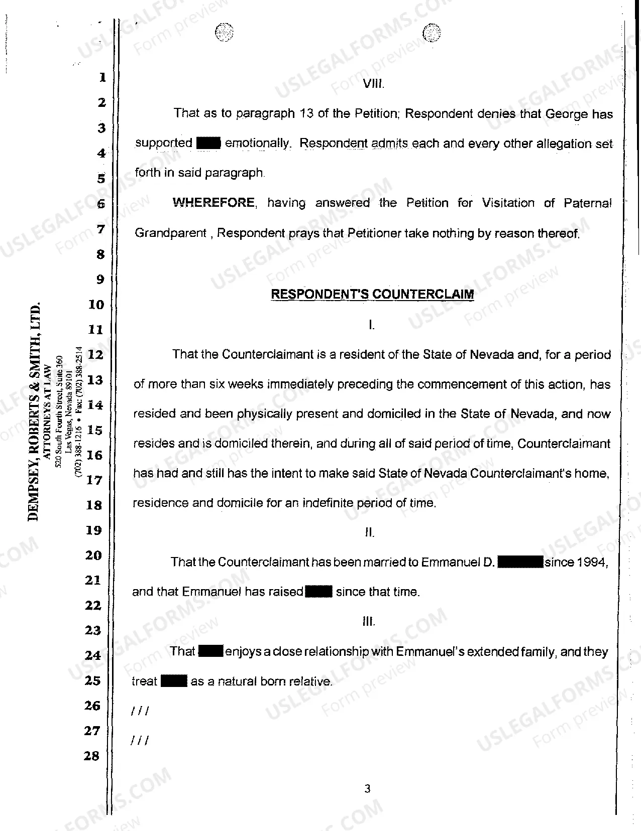 Preview Respondent's Answer to Petition for Visitation of Paternal Grandparents and Counterclaim