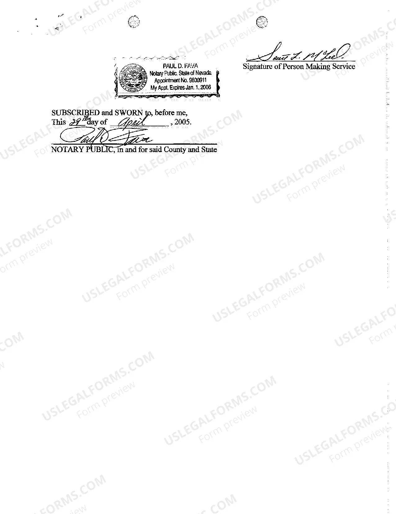 Preview Certificate of Personal Service