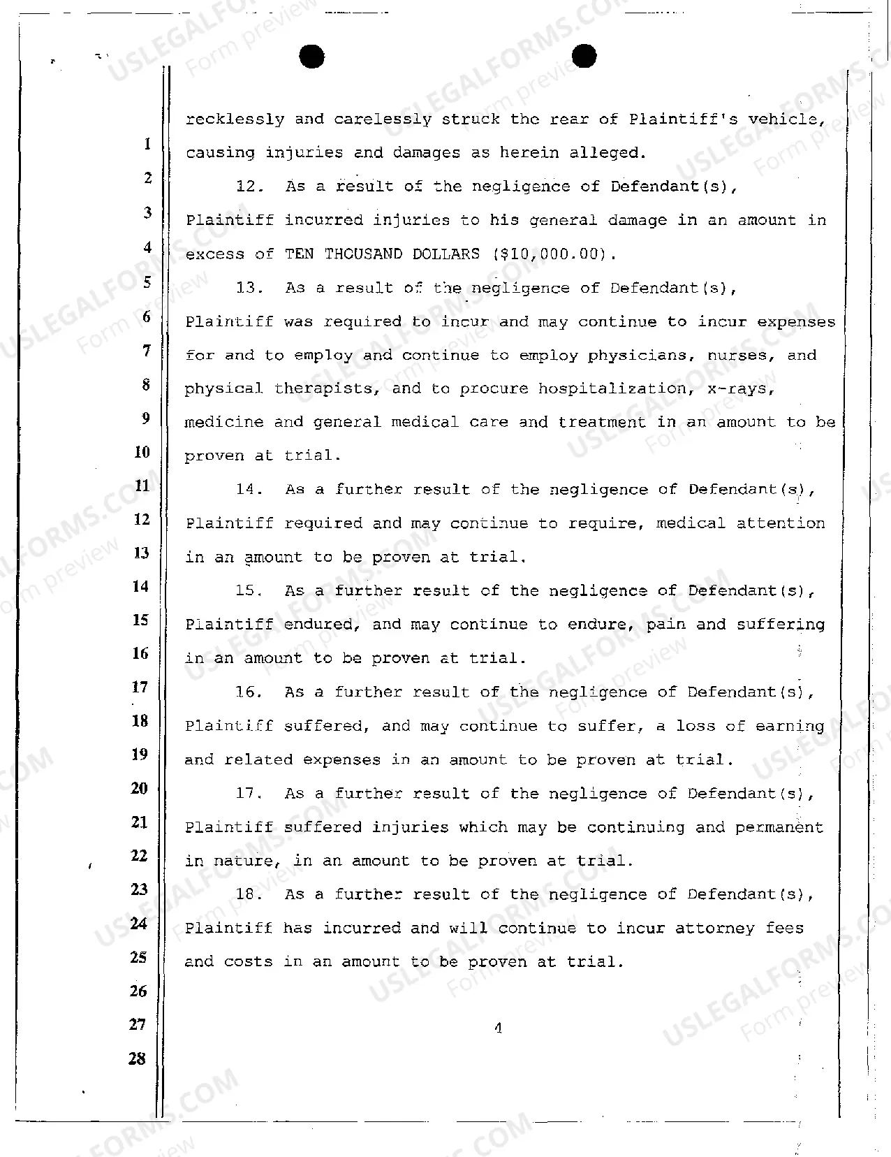 Preview Complaint - Vicarious Liability - Personal Injury Caused by Employee of County by Negligent Operation of Motor Vehicle