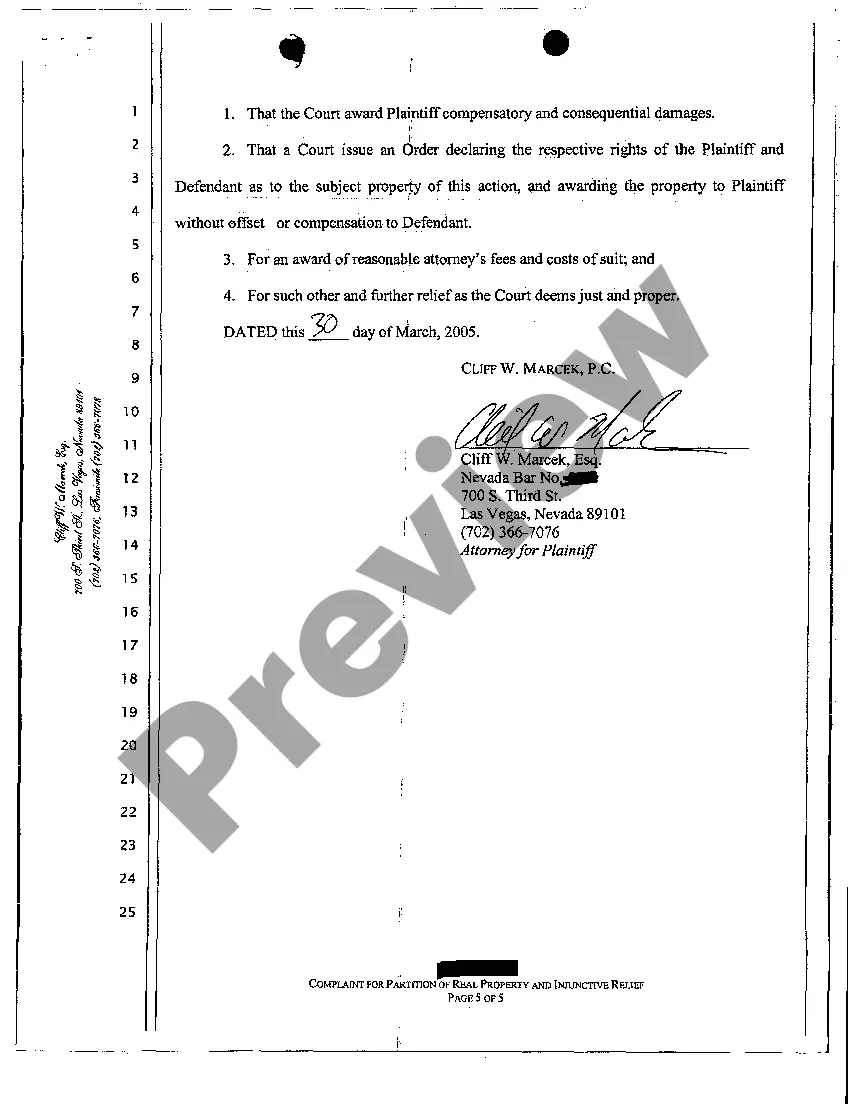 Preview Complaint - Judicial Partition Due to Breach of Contract by Co-Obligor