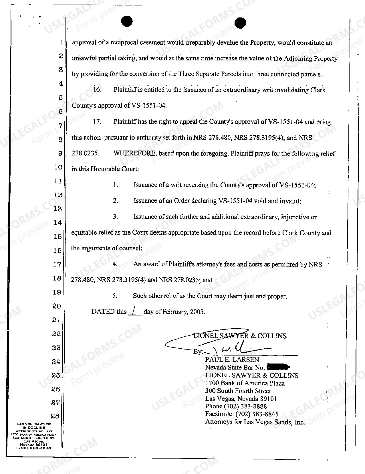 Preview First Amended Complaint and Petition for Extraordinary Writ Invalidating Removal of Easement of Adjoining Property