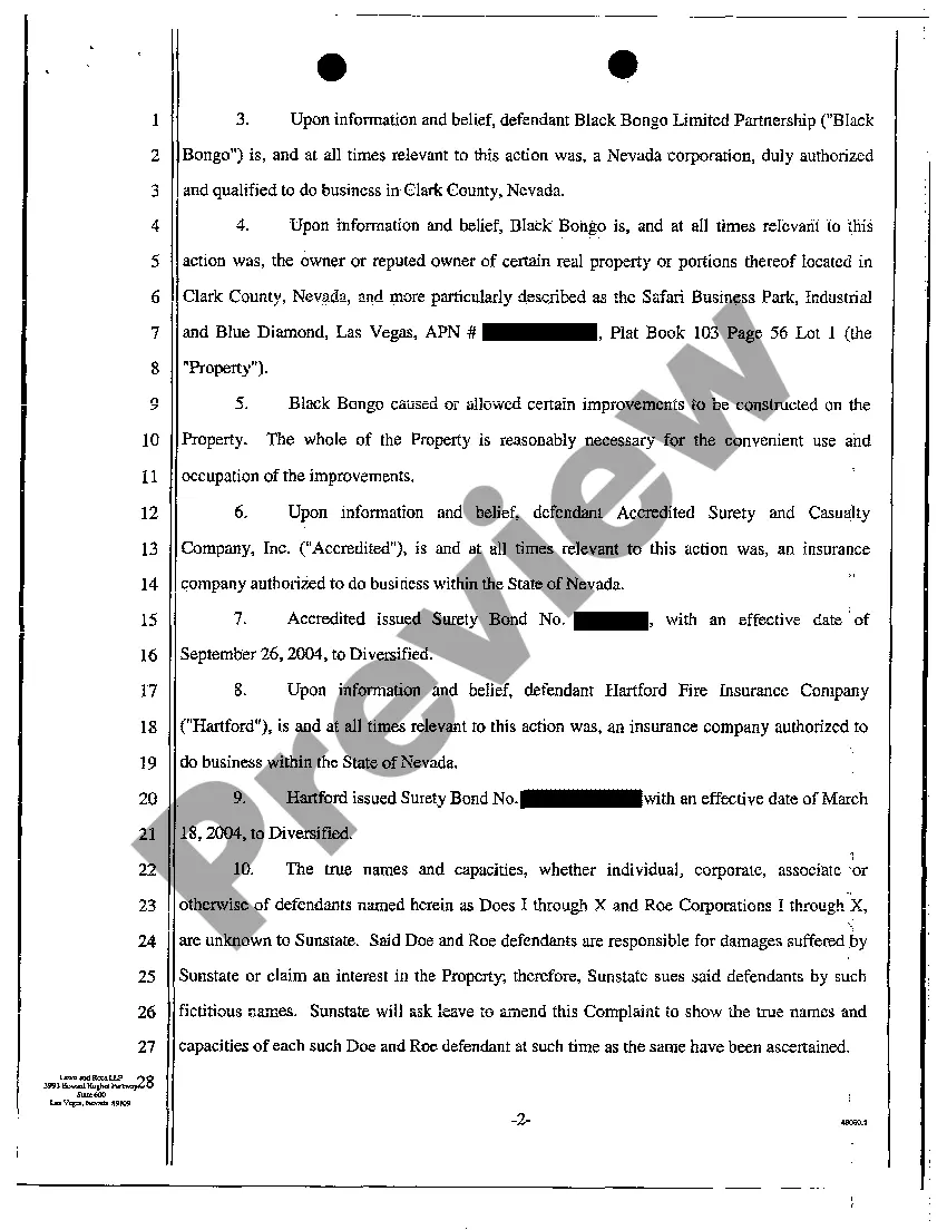 Preview Complaint - Breach of Construction Contract for Work and Materials