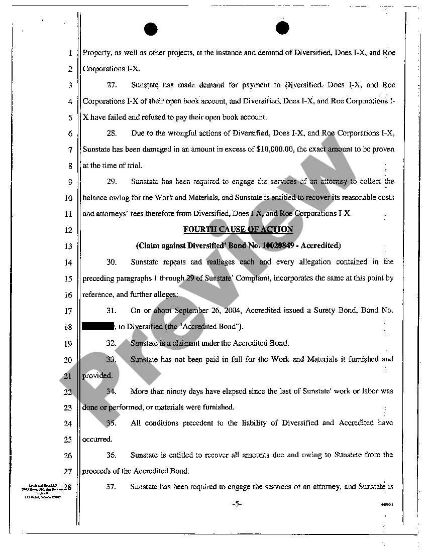 Preview Complaint - Breach of Construction Contract for Work and Materials