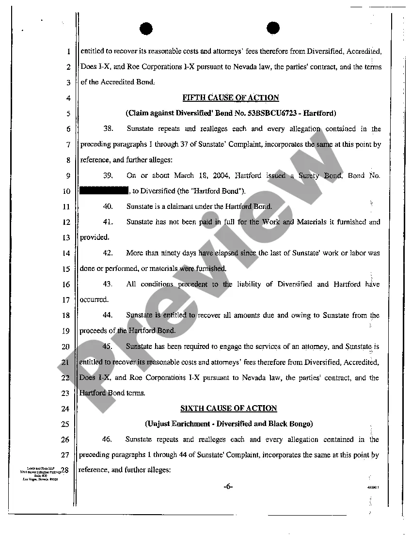 Preview Complaint - Breach of Construction Contract for Work and Materials