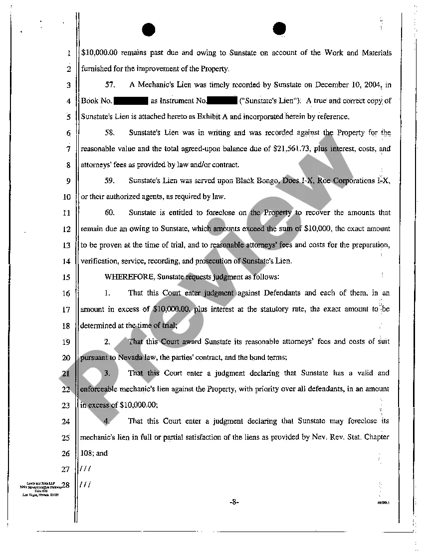 Preview Complaint - Breach of Construction Contract for Work and Materials