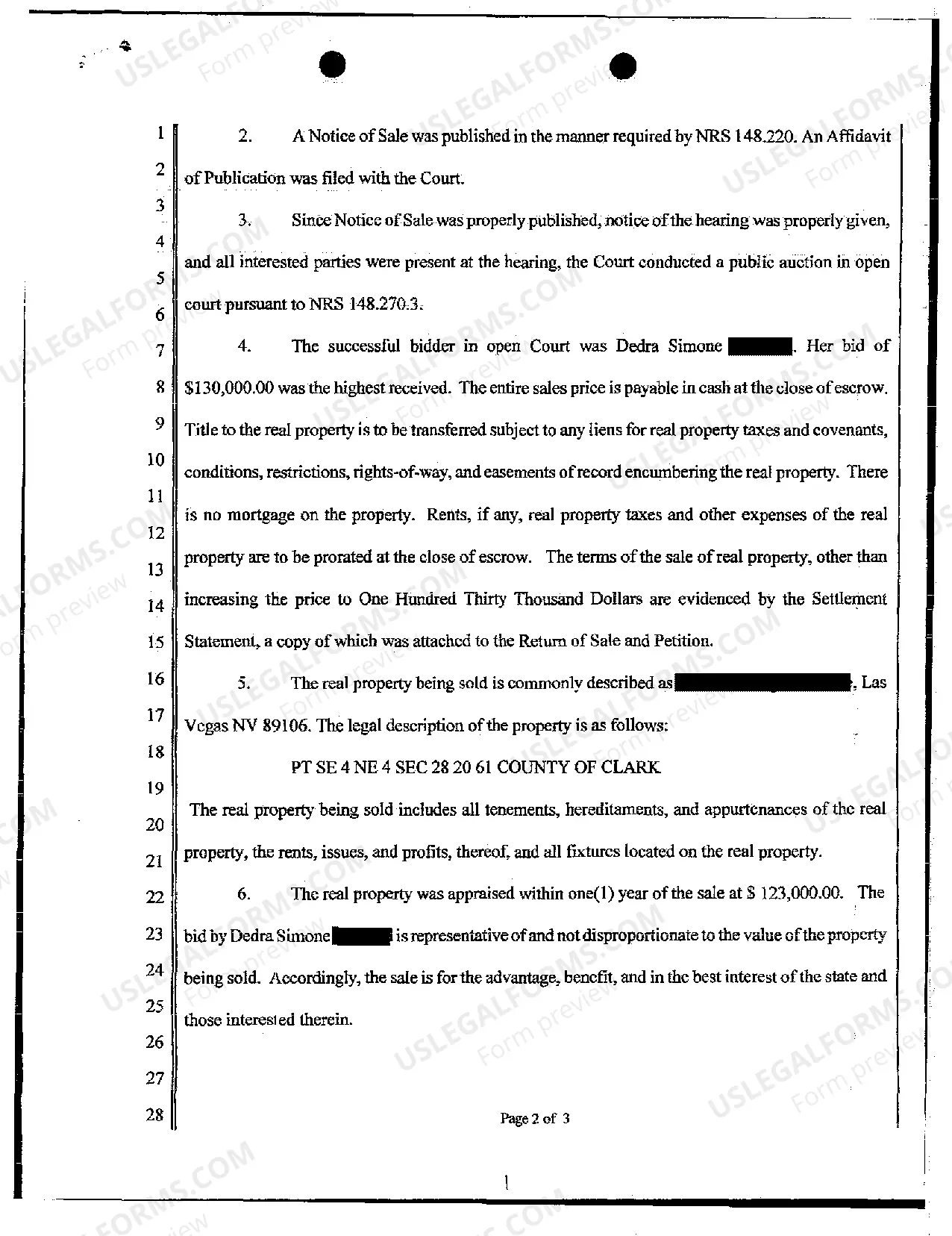 Preview Order Confirming Sale of Real Property