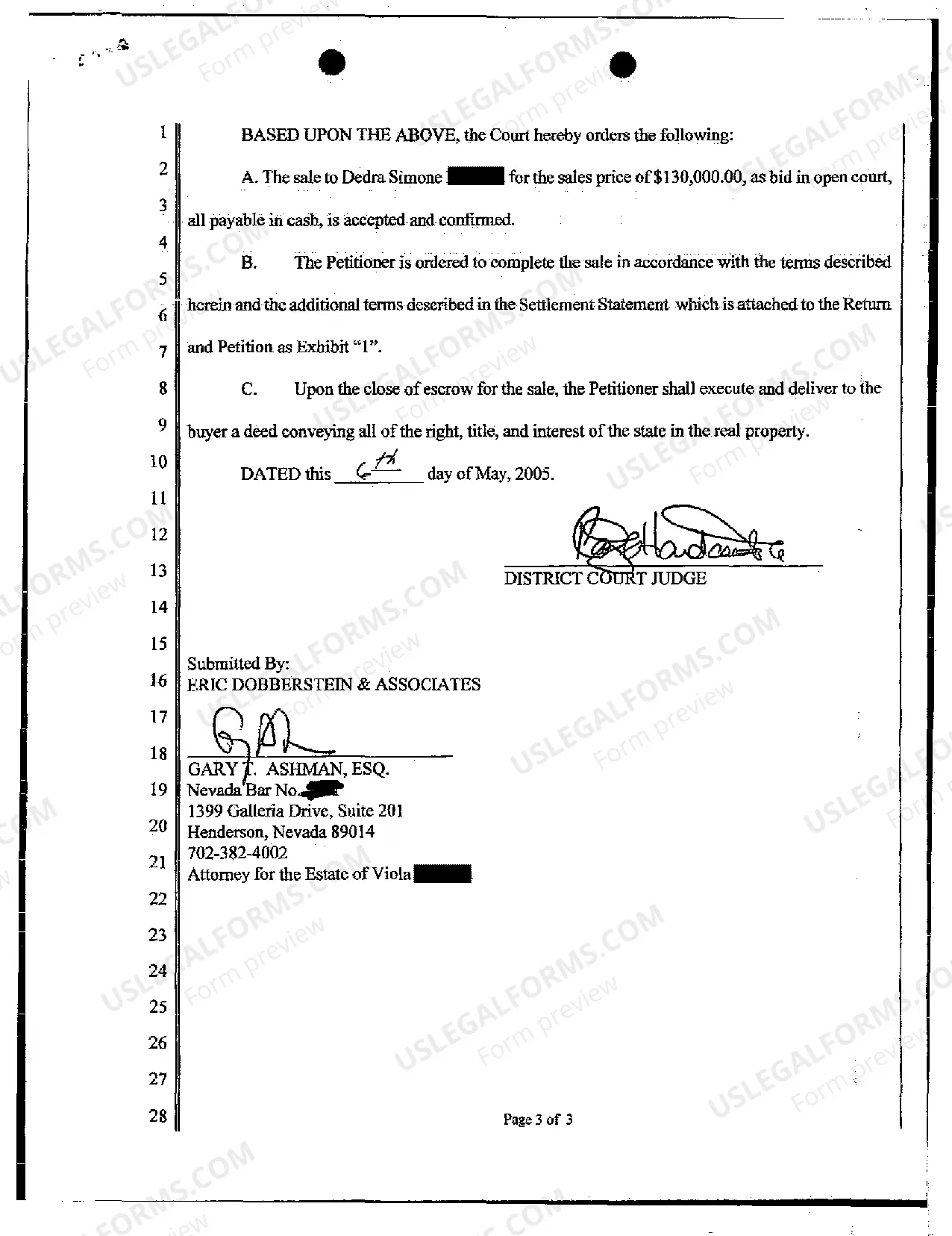 Preview Order Confirming Sale of Real Property