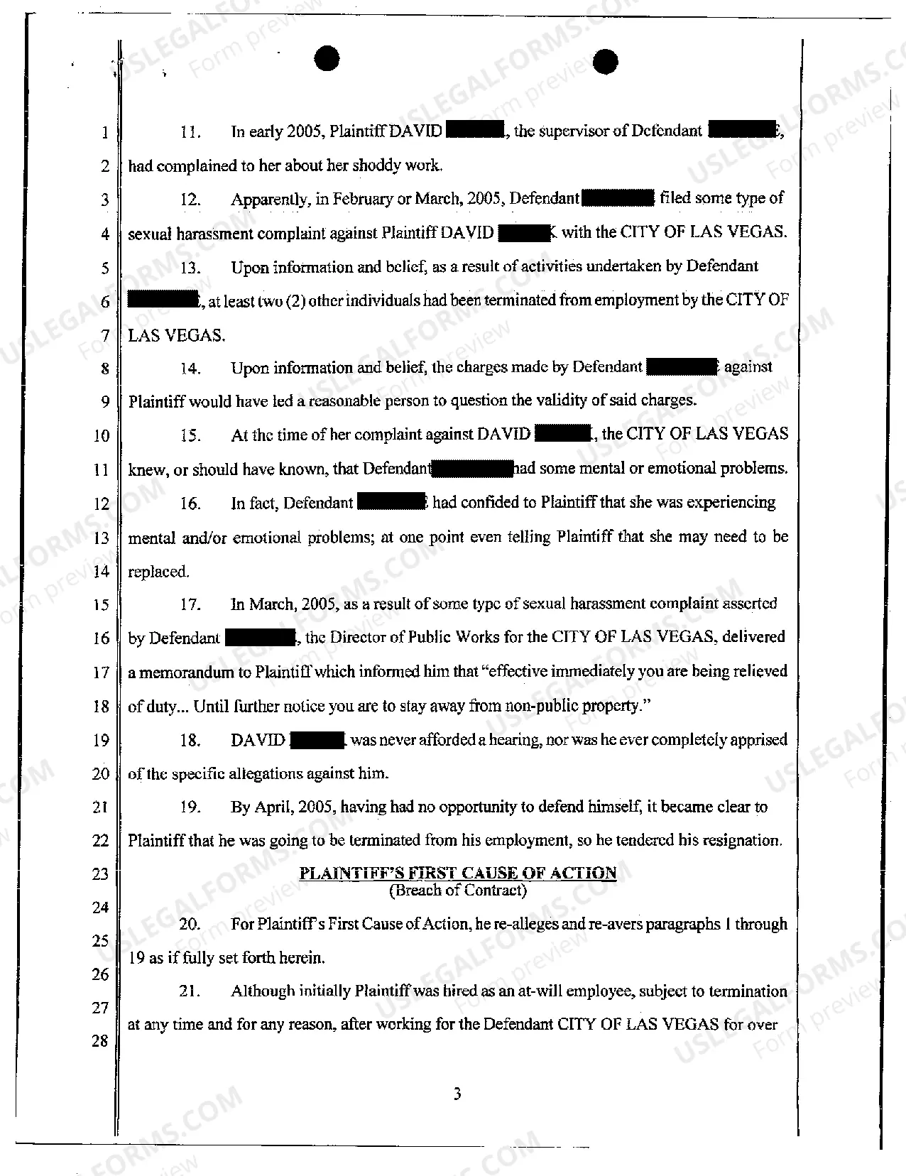 Preview Complaint - Libel, Slander, Defamation, and Wrongful Termination