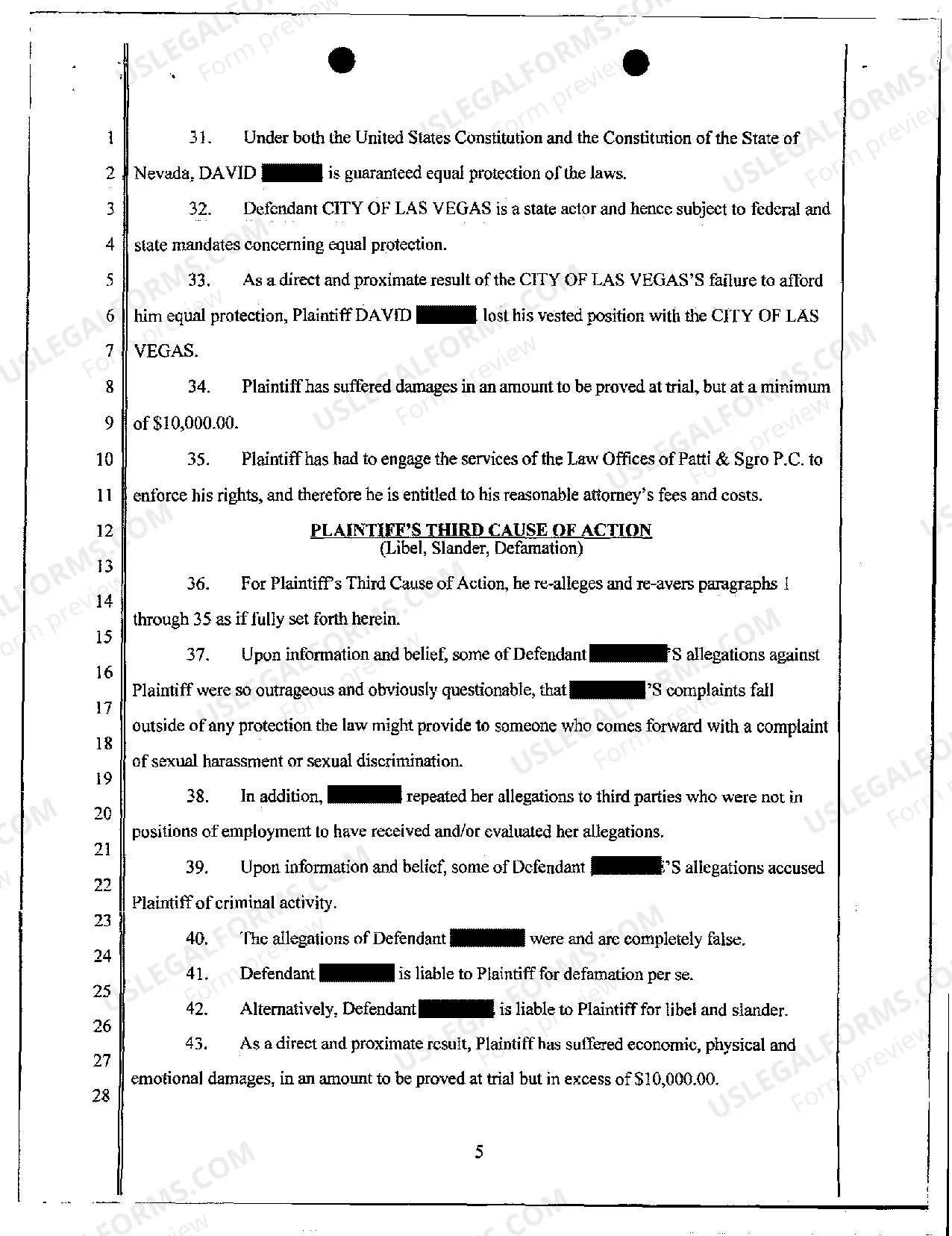 Preview Complaint - Libel, Slander, Defamation, and Wrongful Termination