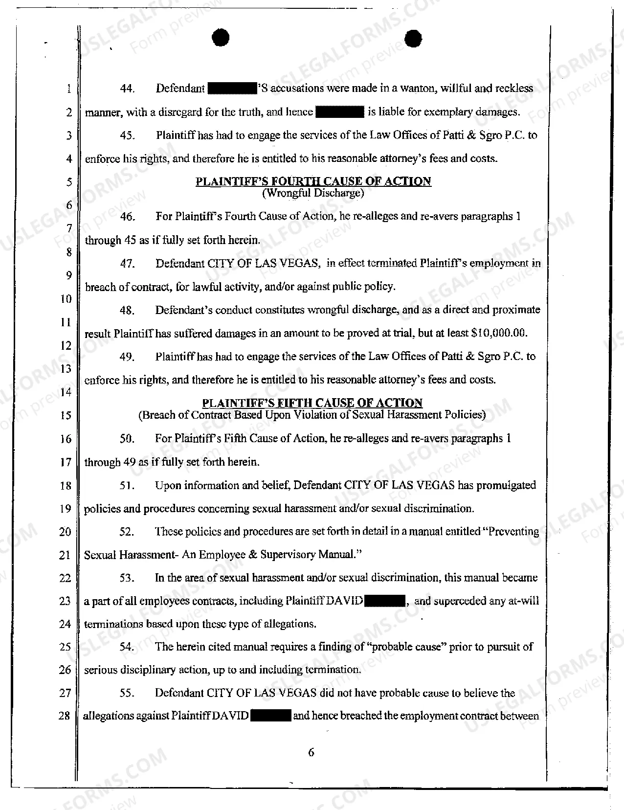 Preview Complaint - Libel, Slander, Defamation, and Wrongful Termination