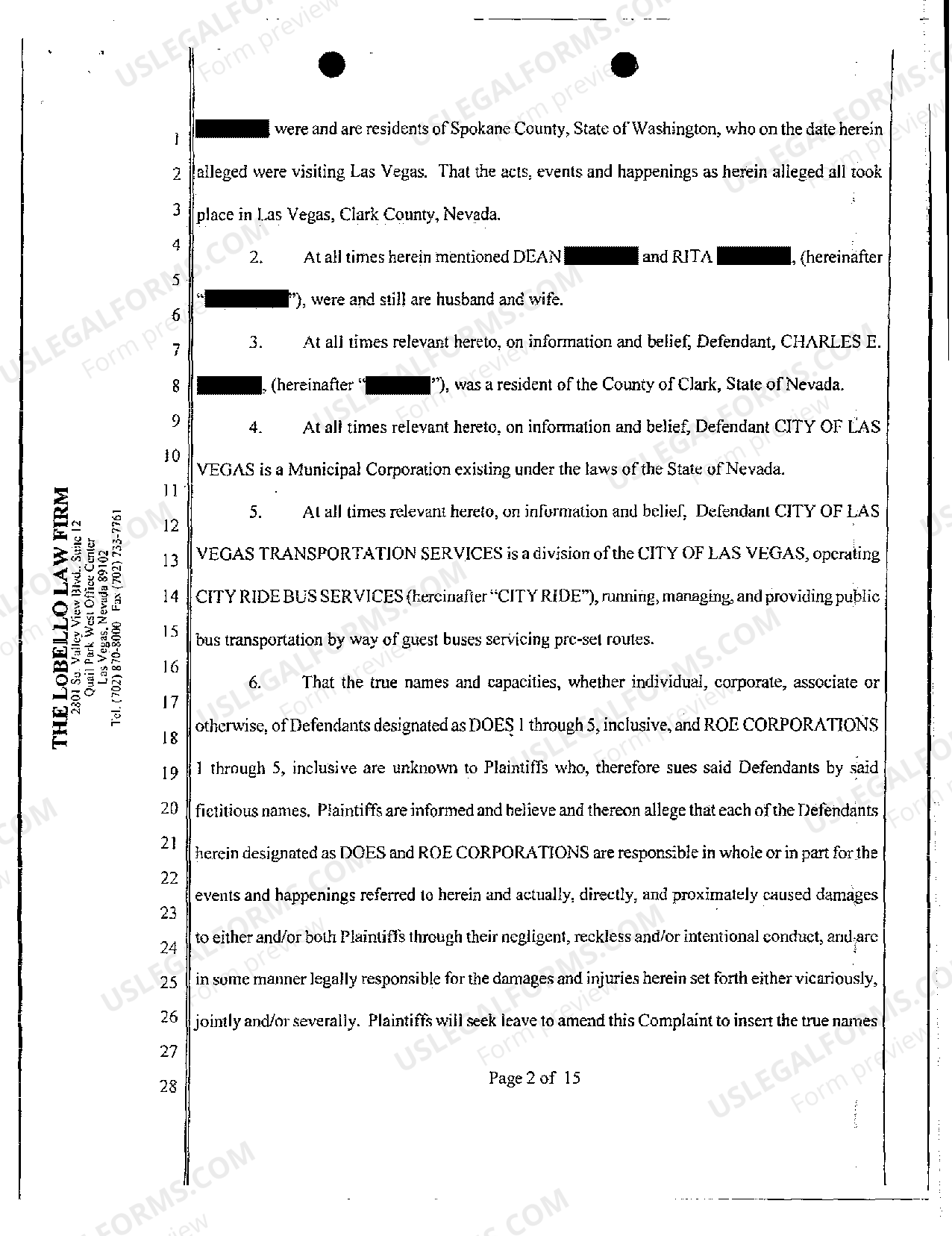 Nevada Complaint Common Carrier Negligence of Bus Driver Leaving Bus