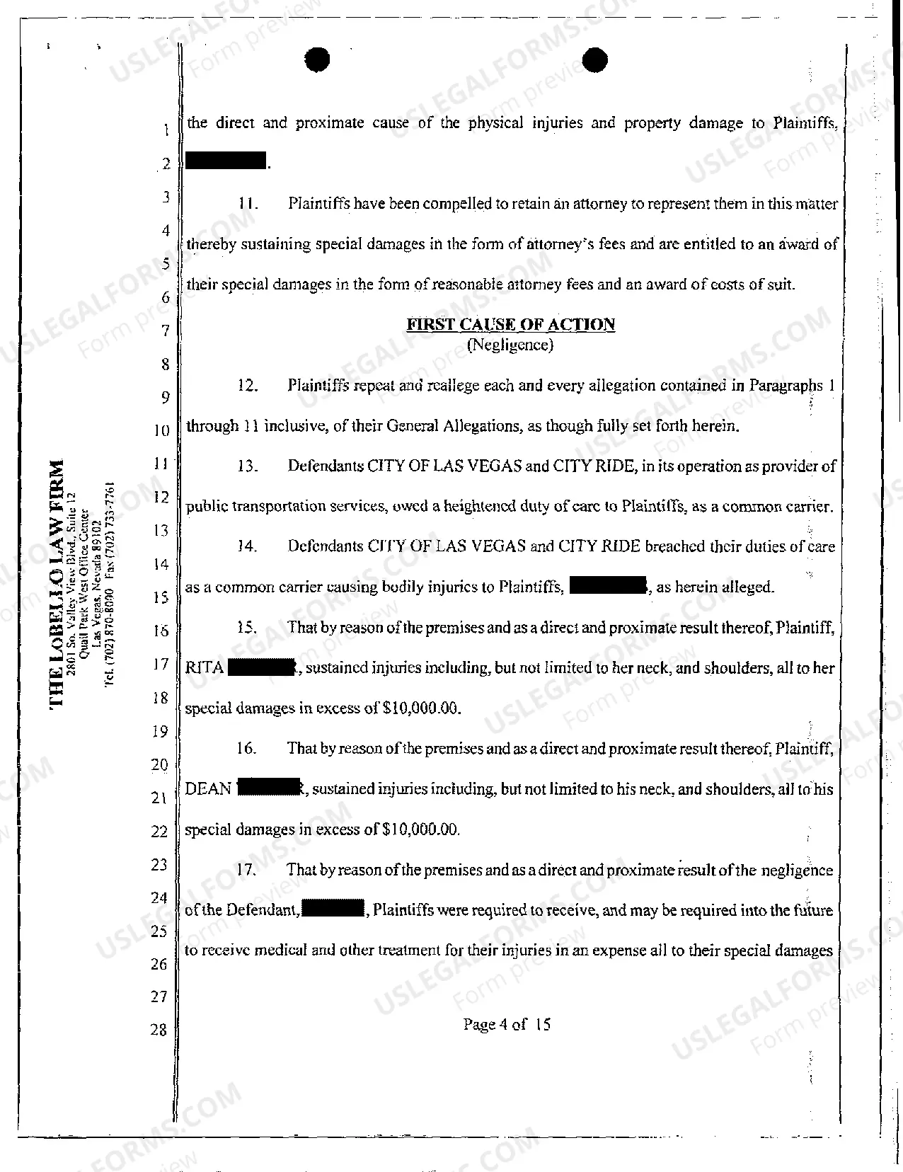 Preview Complaint - Common Carrier Negligence of Bus Driver Leaving Bus Unattended Resulting Personal Injury to Passengers