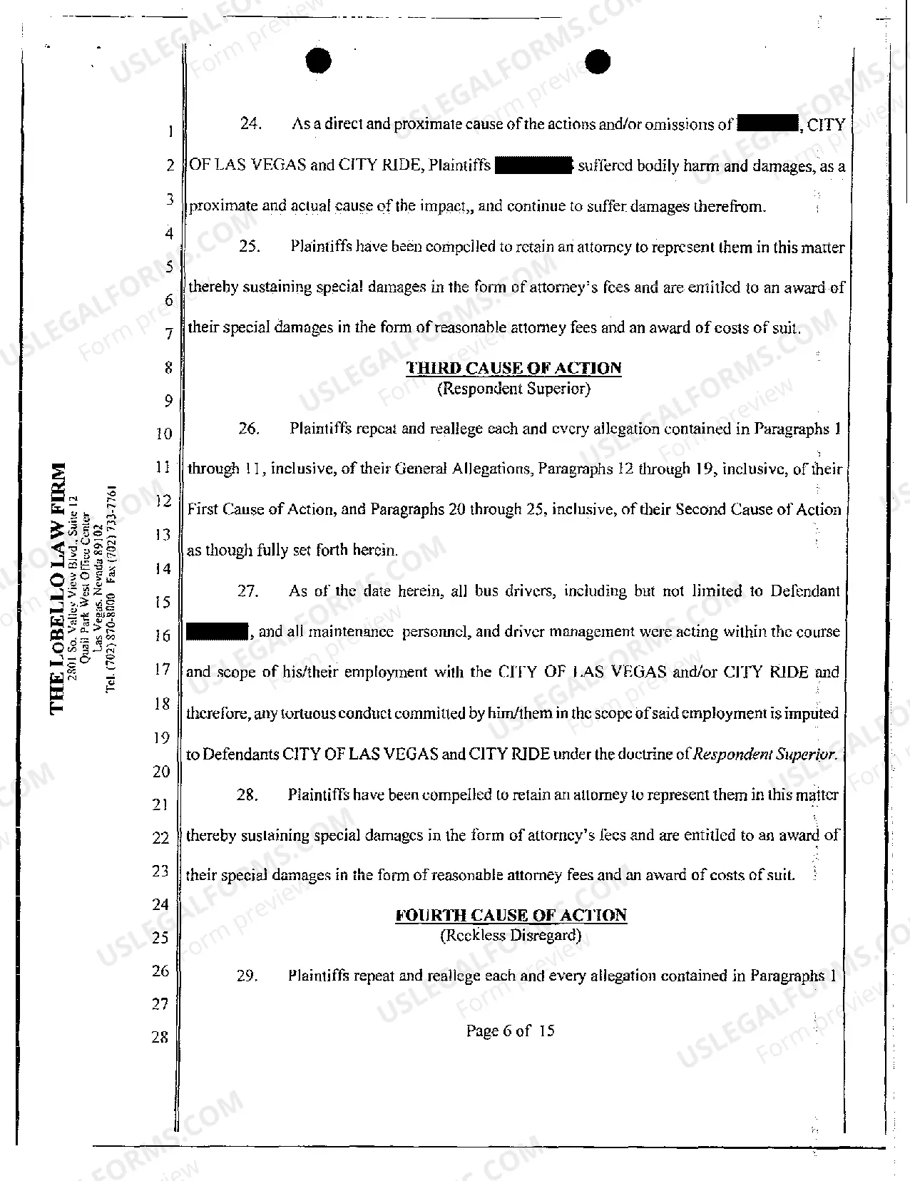 Preview Complaint - Common Carrier Negligence of Bus Driver Leaving Bus Unattended Resulting Personal Injury to Passengers