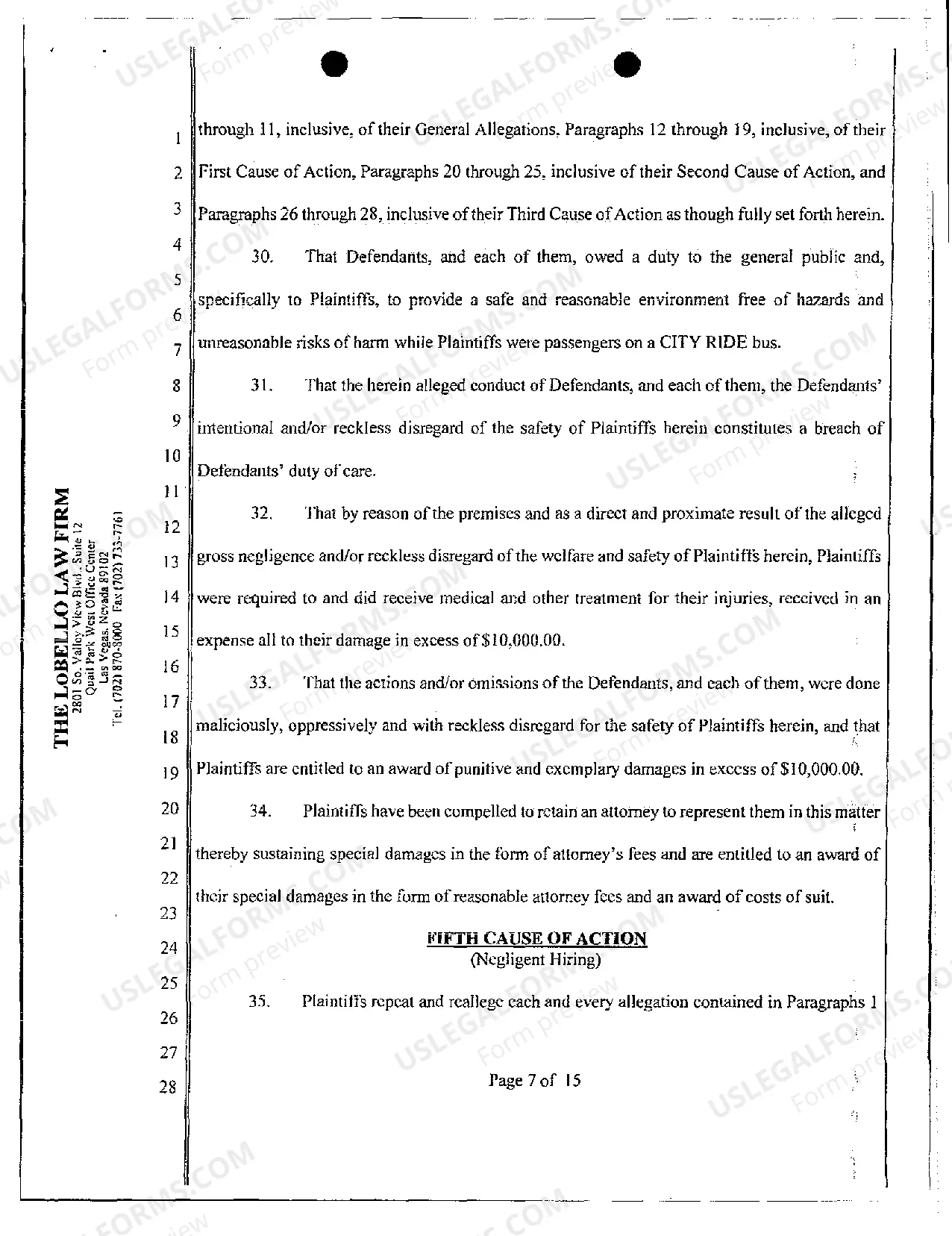 Preview Complaint - Common Carrier Negligence of Bus Driver Leaving Bus Unattended Resulting Personal Injury to Passengers