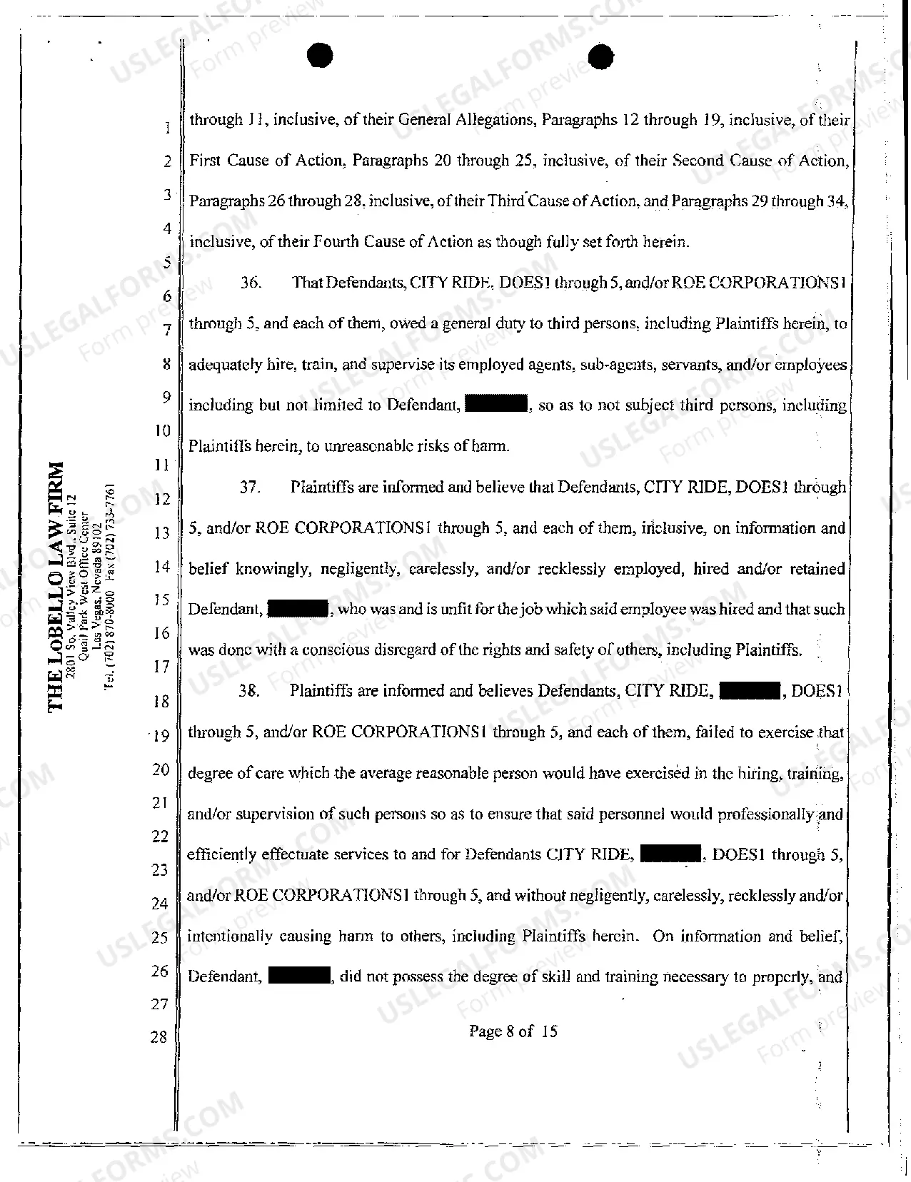 Preview Complaint - Common Carrier Negligence of Bus Driver Leaving Bus Unattended Resulting Personal Injury to Passengers